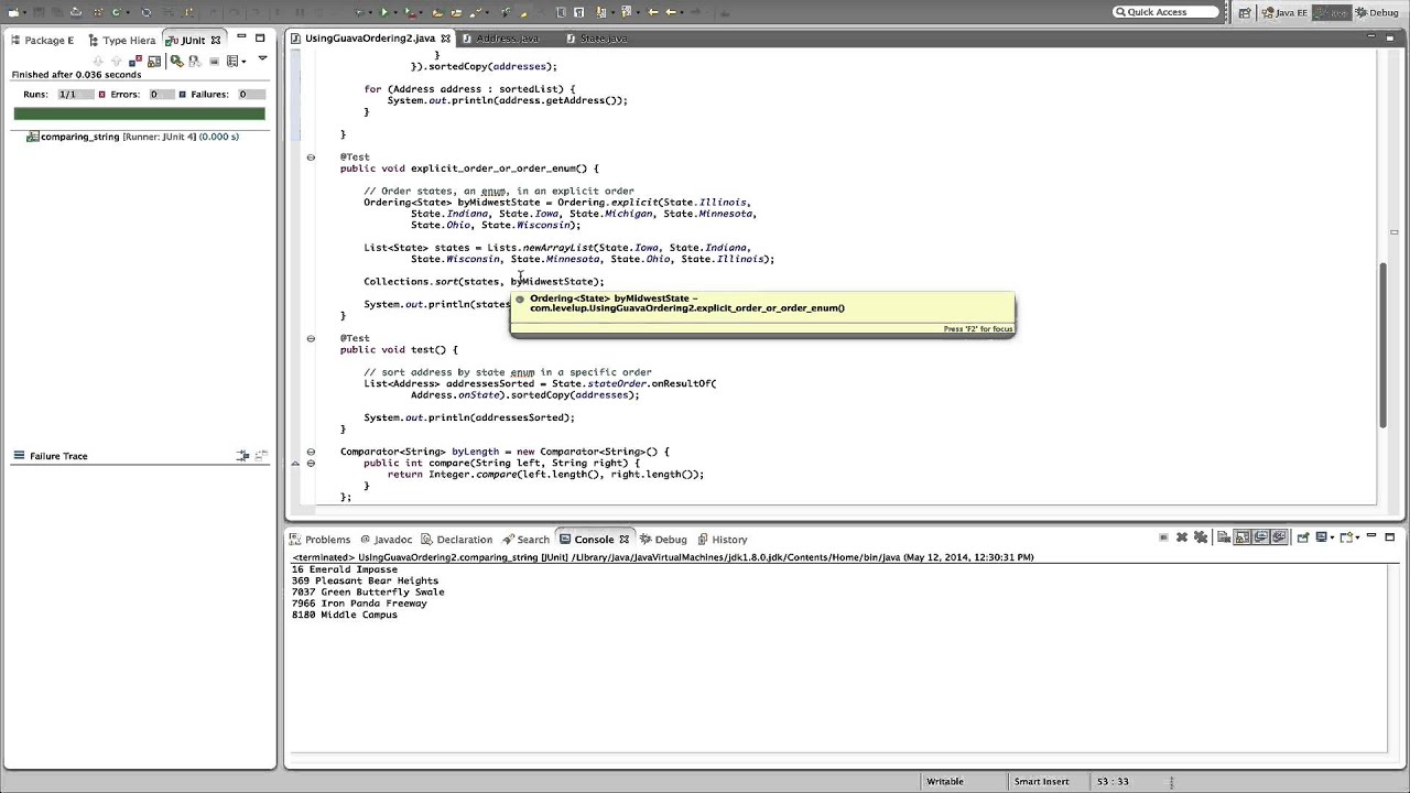 Screencast #12: Using guava ordering - part 2