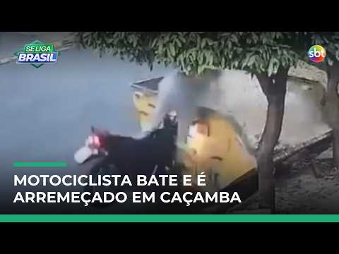 Motociclista em alta velocidade bate e é arremessado para dentro de caçamba | #SeLigaBrasil
