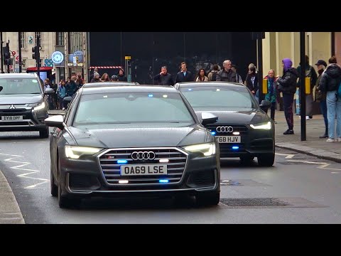 Convoy of 4 unmarked Audis emergency lights + sirens in London