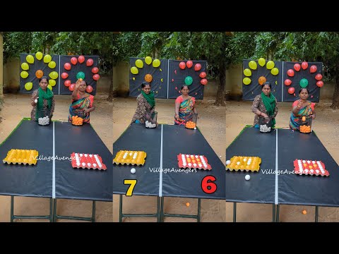 Drop Ping pong balls into egg tray and pop all balloons challenge || Village Avengers