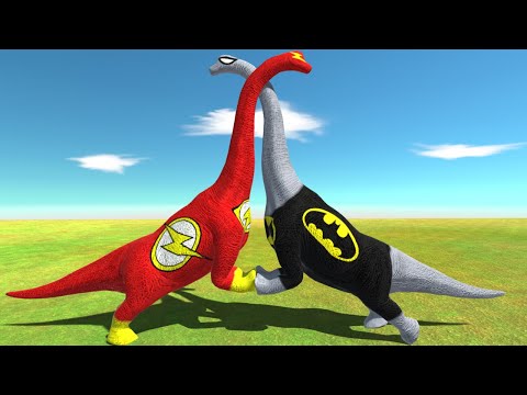 FLASH BRACHIOSAURUS vs BATMAN BRACHIOSAURUS DEATH RUN TOUR - Animal Revolt Battle Simulator