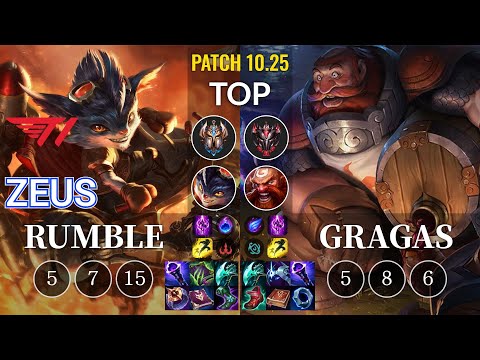 T1 Zeus Rumble vs Gragas Top - KR Patch 10.25