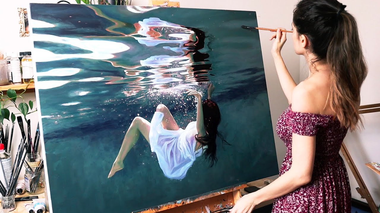 i painted myself underwater timelapse painting by lena danya