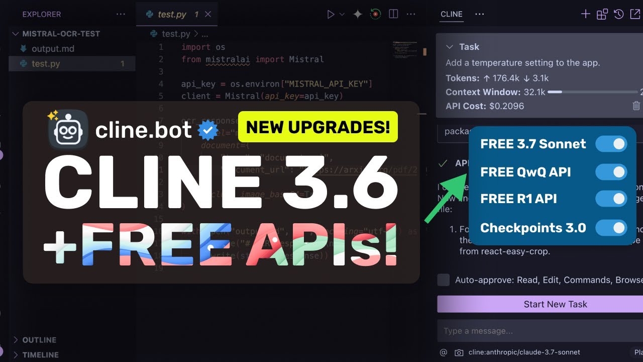 Cline 3.6 (New Upgrades) + New FREE 3.7 Sonnet APIs: These FREE Options to use CLINE is INSANE!
