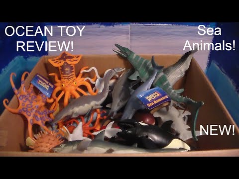 MEGA BIG BOX OF TOY OCEAN SEA ANIMALS TOY REVIEW! Shark Squid Octopus Whales