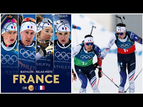 Frankreich gewann Gold in der Biathlon-Mixed-Staffel bei den Olympischen Winterspielen in Mailand...