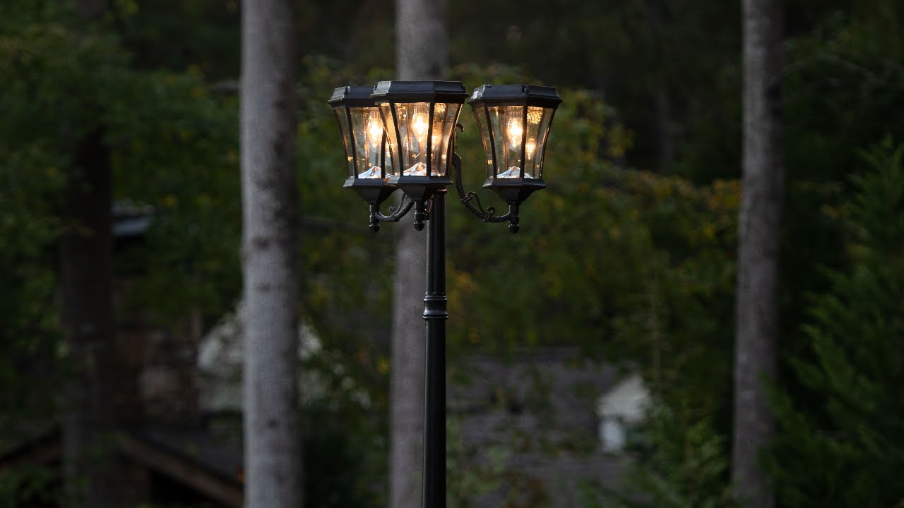 Video 1 Watch A Video About the Victorian Black LED 3 Lamp Solar Post Light