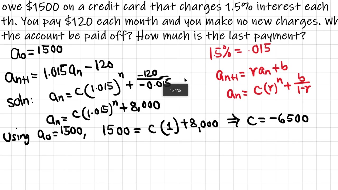 discrete dynamical system: credit card example