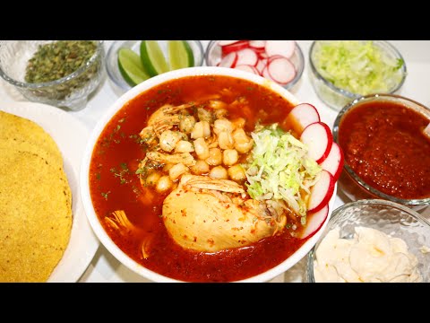 Como hacer pozole rojo 🇲🇽 de pollo paso a paso | Receta super completa