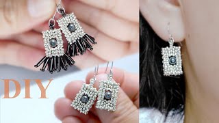 [DIY] How to make beaded cube attractive Earrings*Tutorialビーズでキューブ型ピアスの作り方ビーズステッチ串珠教程立方体魅力黑色精灵耳饰制作方法