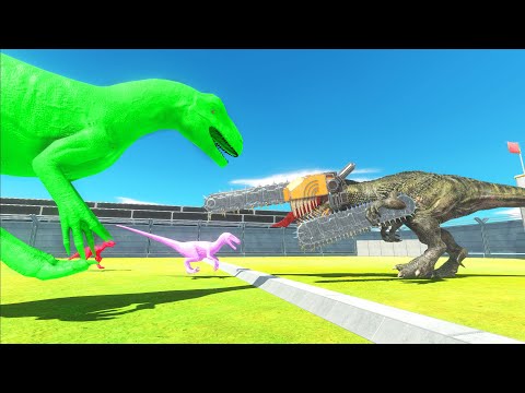 Chainsaw Man T rex Vs Rainbow Color Dinosaur | Animal Revolt Battle Simulator