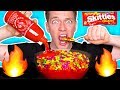 WEIRD Food Combinations People LOVE!!! *HOT SAUCE & SKITTLES* Eating Funky & Gross DIY Foods Candy