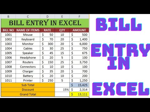 Part of a video titled How To Make Bill Entry in Excel - YouTube