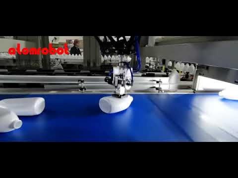 Delta robot from Atomrobot applied on detergent production line as bottle unscrambler.