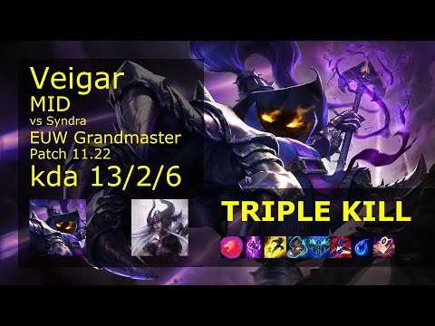 Veigar Mid vs Syndra - EUW Grandmaster 13/2/6 Patch 11.22 Gameplay