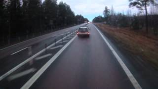 Close call on E4 near Luleå, Sweden (No sound)