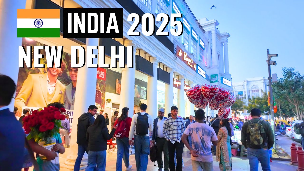 Immersive street-level walking tour through REAL New Delhi - Connaught Place (Daily Life), India, showcasing authentic urban landscapes, local architecture, and the vibrant atmosphere of the city's neighborhoods