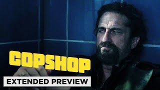Video trailer för Copshop (Starring Gerard Butler) | Teddy Takes Advantage Of A False Alarm | Extended Preview