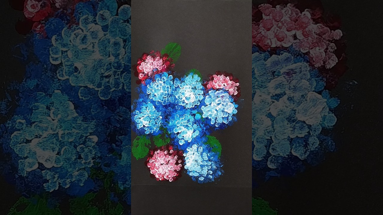 Hydrangea Flower Art | Bubble Wrap & Real Leaf Painting for Beginners