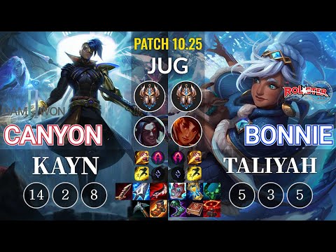 DWG Canyon Kayn vs KT Bonnie Taliyah Jungle - KR Patch 10.25