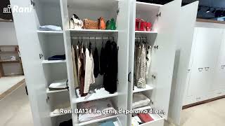 Rani BA134 Geniş Gardırop Elbise Dolabı 6 Kapaklı 2 Çekmeceli 14 Raflı