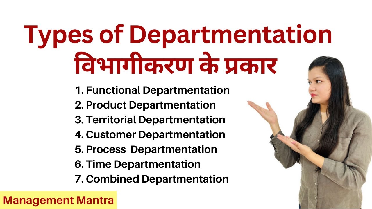 Types of Departmentations - Functional, Product, Territory, Process, Customer, Time