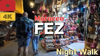 【4K】🇲🇦Fez Morocco Night Walk Tour｜Medina Night Market & Cats Everywhere🐈