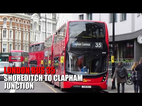 Early Morning London Bus Ride - Route 35 Full Journey From Shoreditch To Clapham Junction