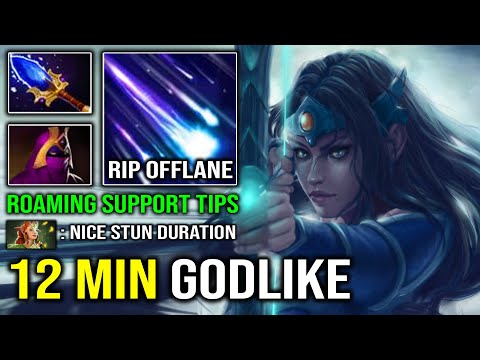 How to Roaming Support Mirana | 12Min Godlike Max Stun Arrow with First Item Veil & Scepter Dota 2