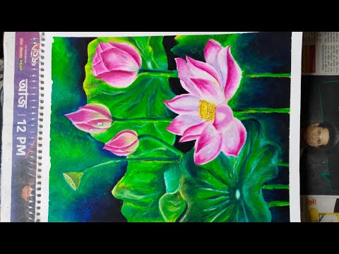 How to draw realistic Lotus Flowers।। Oil pestel Color।। Lotus Drawing।। Realistic lotus flower ।।