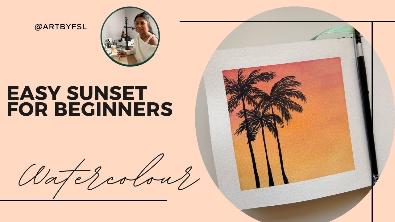 Easy Watercolour Sunset Palm Trees for Beginners (Soft Gradient + Silhouettes)