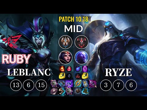 RW Ruby LeBlanc vs Ryze Mid - KR Patch 10.18