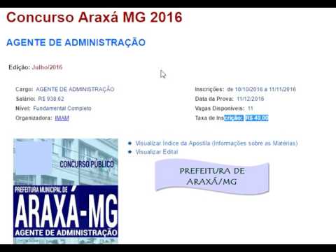 Concurso Agente Administ PrefeituraAraxá