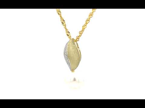 9ct Yellow Gold Diamond & Fresh Water Pearl Drop Pendant - 05190698 | Johnsons Jewellers