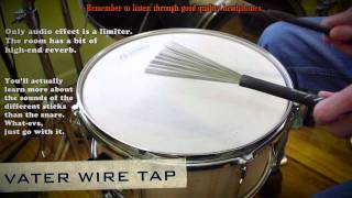 Video thumbnail for Vic Firth Rute 505 / 7A - Pro Mark Rocket Rods - Vater Whip - Wire Tap by Cory Jones