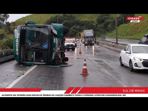 Acidente na Fernão Dias envolve Ônibus da Viação Cambuí e deixa 5 feridos leves, em Camanducaia, MG