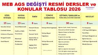 MEB AGS DEĞİŞTİ RESMİ DERSLER ve KONULAR TABLOSU 2026 #ags #ags2026 #m