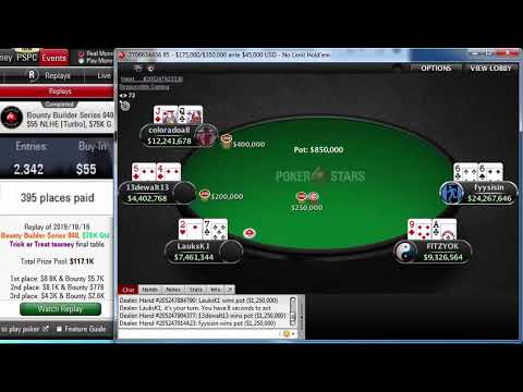 Replay |Final table PokerStars Bounty Builder Series 040 $55 NLHE Turbo $75K Trick Treat Oct 16 2019