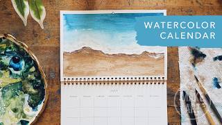 Easy To Paint Beach Watercolor Landscape | July Watercolor Calendar Spread