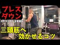 【プレスダウン】ロープ・ストレートバー別に上腕三頭筋に効かせるコツを解説