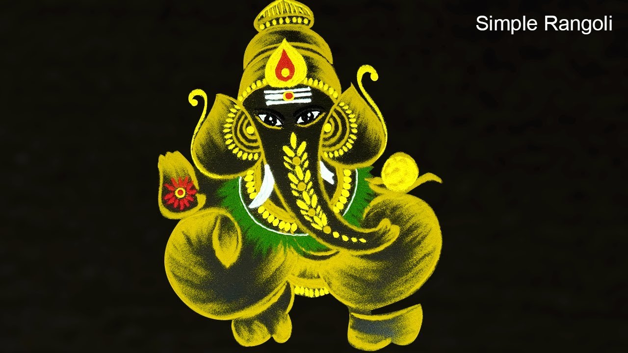 Golden ganesh kolam freehand vinayaka muggulu by simple rangoli
