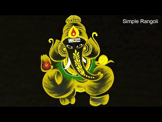 Golden ganesh kolam freehand vinayaka muggulu by simple rangoli