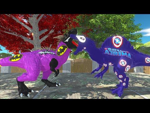 PURPLE BATMAN T-REX VS CAPTAIN AMERICA SPINOSAURUS DEATH RUN - Animal Revolt Battle Simulator