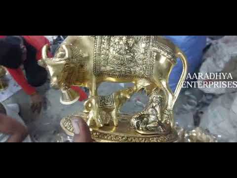 Gold Plated Kaamdhenu Cow Calf Metal Statue For Return Gifts