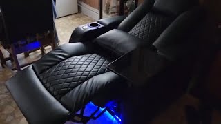 Power Recliner Home Theater Seating with 7-Color Ambient Lighting and Integrated Tray Table