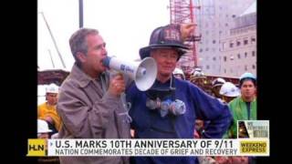 President Bush, 'We can't hear you'