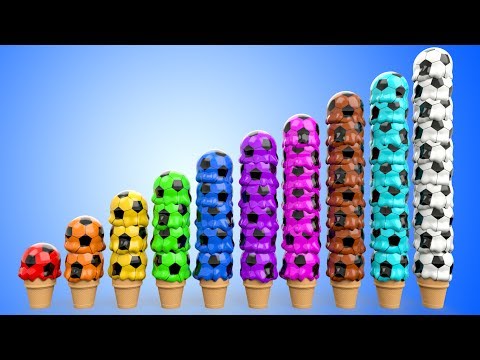 Ice Cream Scoops Soccer Balls to Learn Colors and Numbers for Kids - 3D Toddler Learning Videos