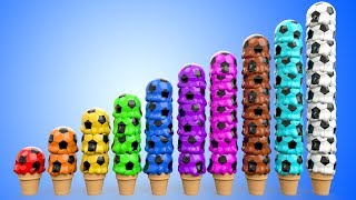 Ice Cream Scoops Soccer Balls to Learn Colors and Numbers for Kids - 3D Toddler Learning Videos