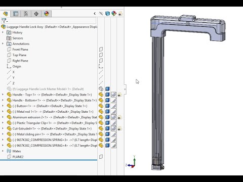 Part of a video titled CAD SolidWorks: How Does Luggage Handle Mechanism Work? - YouTube