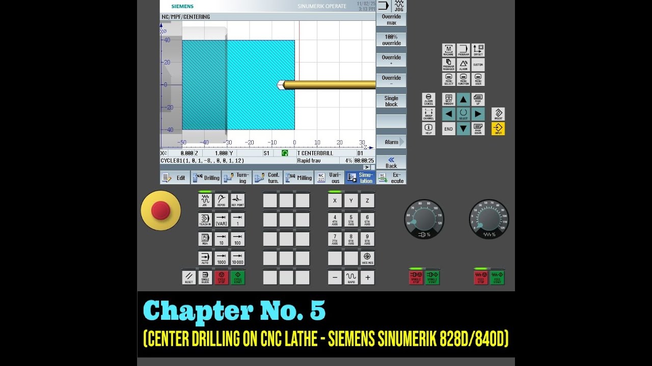 CENTER DRILLING on CNC Lathe using Siemens Sinumerik 828d or 840d (Cycle 81)